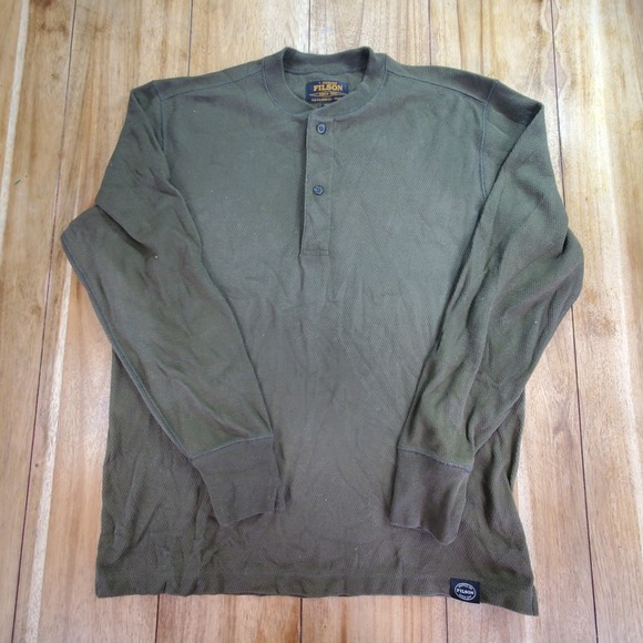 Filson Waffle Knit Henley Mens Medium Mossyrock Olive Green Thermal Long Sleeve - Picture 3 of 8